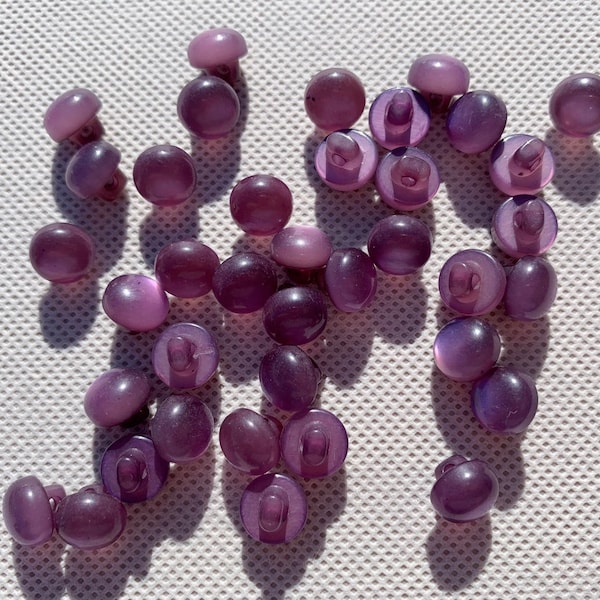 Small purple buttons with domed shaped design 3/8” sewing buttons, 12 vintage, plastic buttons shank back