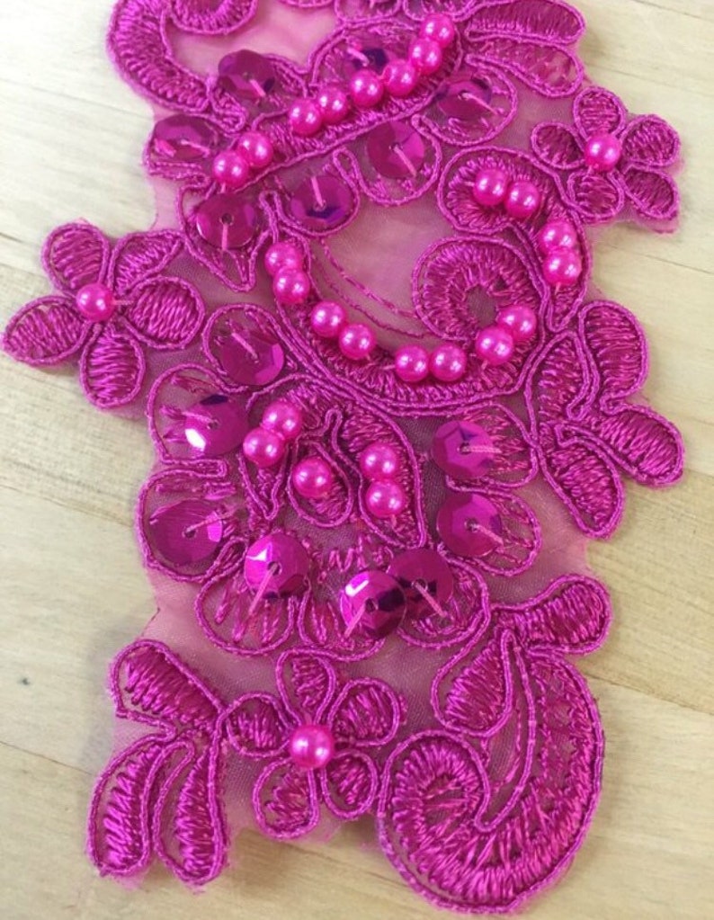 Fuchsia beaded Applique beaded Applique lace pair for lyrical | Etsy