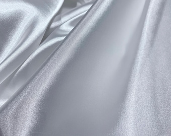White Stretch Satin Fabric, Shiny Polyester Spandex, 58" Wide, Lingerie Dress Shirt