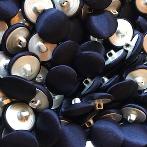 Navy satin covered button 16mm- 5/8&quot; inch  color Navy-12 sewing buttons blue satin covered button navy blue covered buttons with shank back