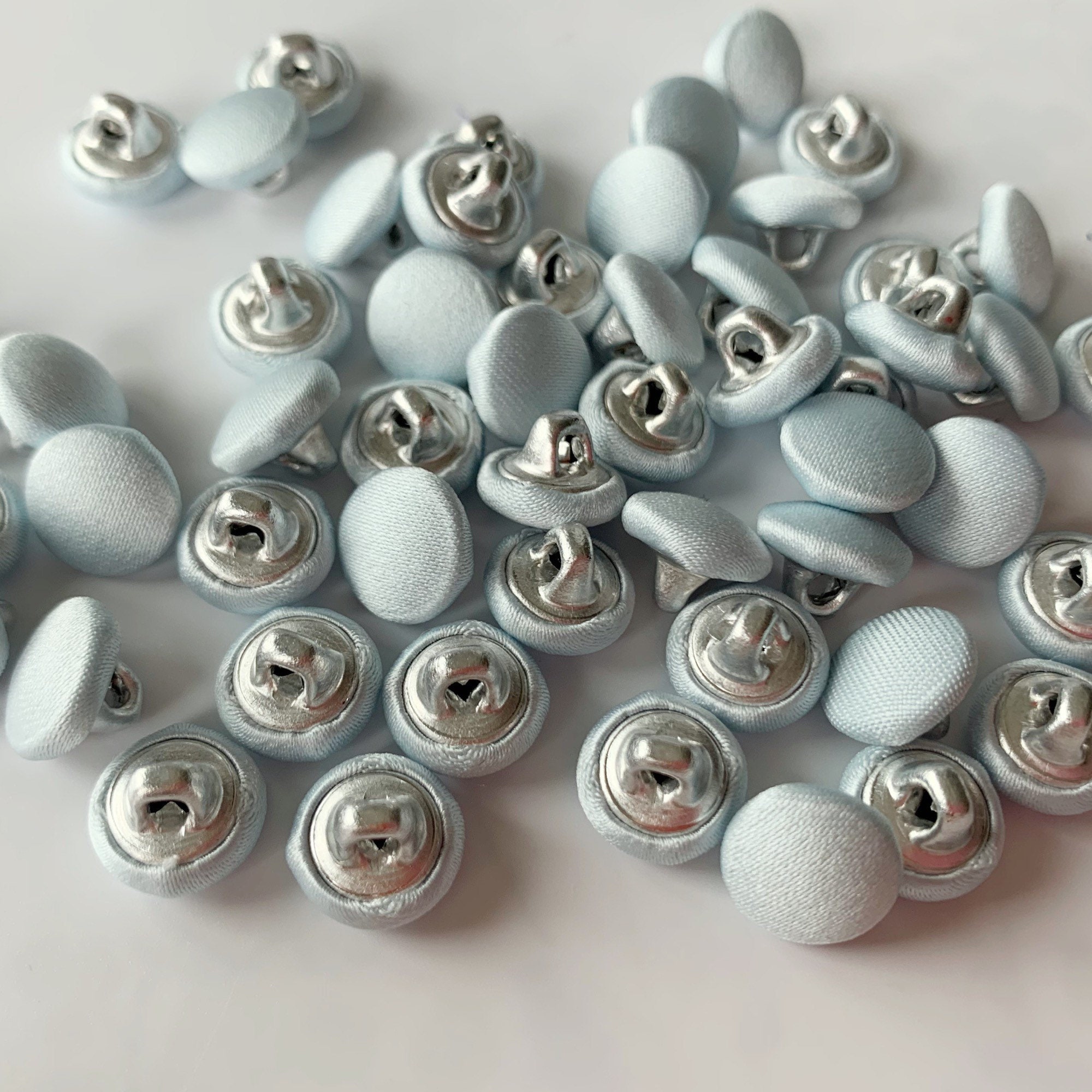 Bridal Buttons Satin Covered by the Dozen Color Pool Gray Metal Backing ...