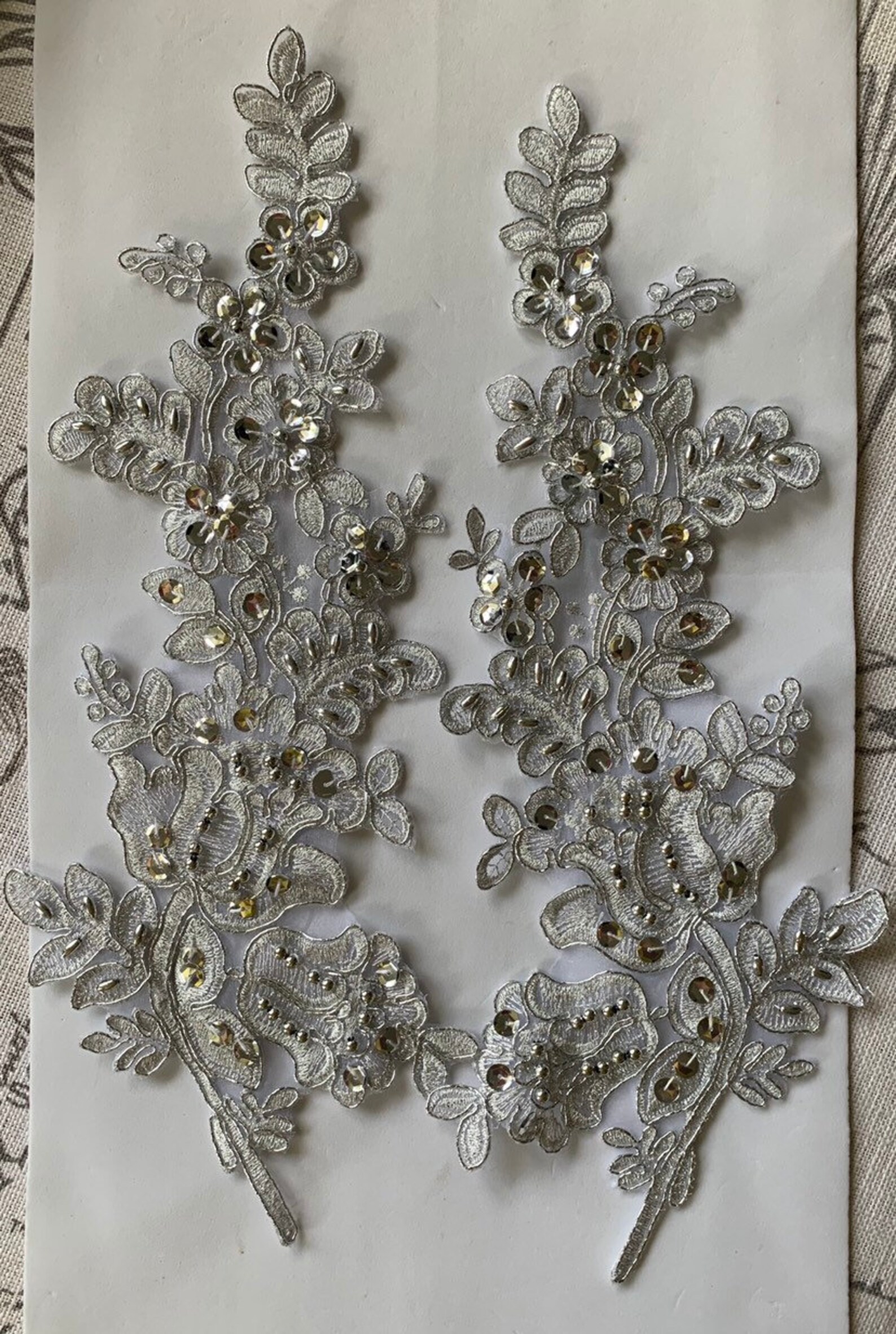 Silver beaded Applique with silver metallic cording beaded Etsy