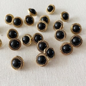 Small Gold and black buttons 15mm 5/8 inch sewing buttons, 6 vintage, plastic buttons shank back buttons