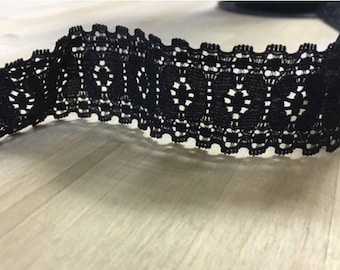 Black stretch trim elastic Black trim lace floral scalloped Trim bridal lace with floral design lace trim