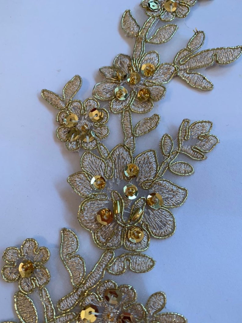 Gold metallic beaded Applique beaded Applique lace pair for Etsy