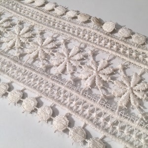 Vintage cotton Ivory Venise Lace Trim, floral and geometric design Lace Trim Ivory, Bridal Lace Trim  Wide Lace by the Yard 4 inch wide trim