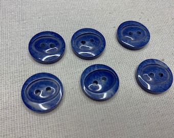 Medium blue marble look buttons 3/4 inch sewing buttons, 6 sew through buttons blue buttons plastic buttons