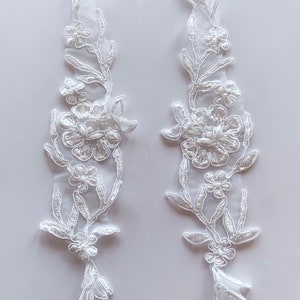 White beaded Applique, beaded Applique lace pair for lyrical dance ballroom costumes bridal headbands sashes on with sequin and pearl