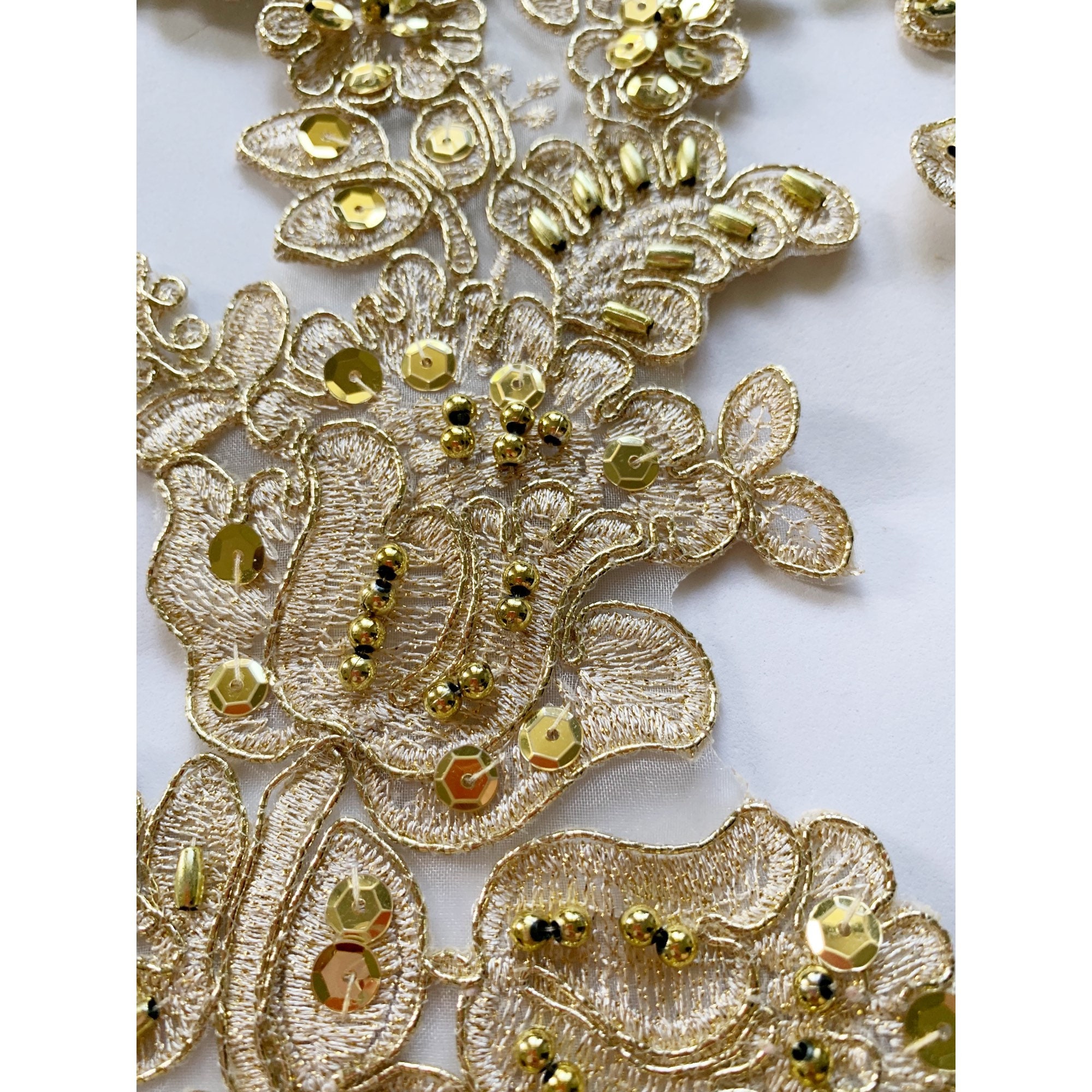 Gold Metallic Beaded Applique Beaded Applique Lace Pair for Etsy