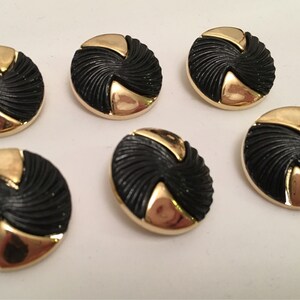 Medium black and gold sewing buttons plastic sewing buttons 7/8" 23mm vintage sewing button 6 buttons