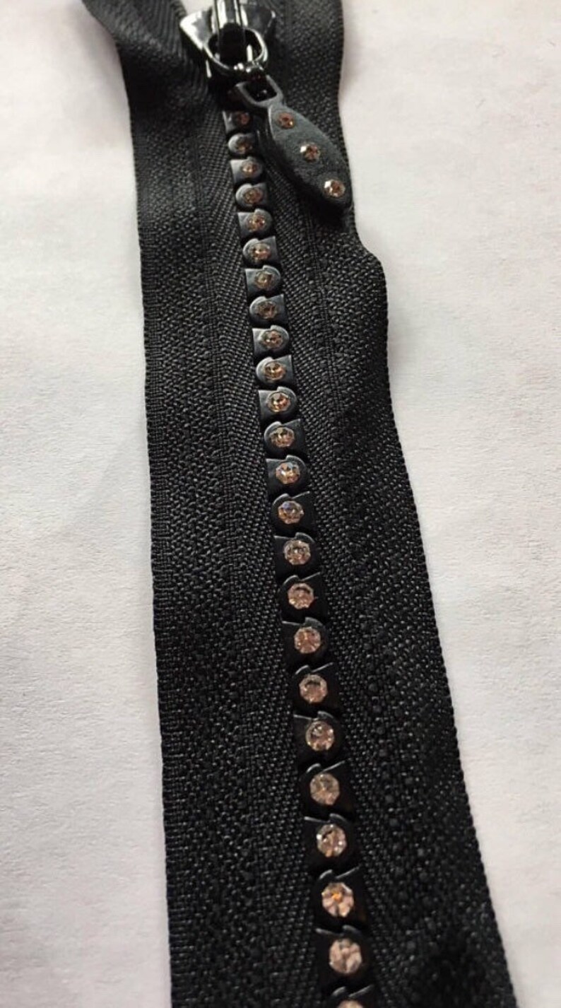 3 Black Rhinestone Zippers 8 Long Nylon Coil Zipper Etsy