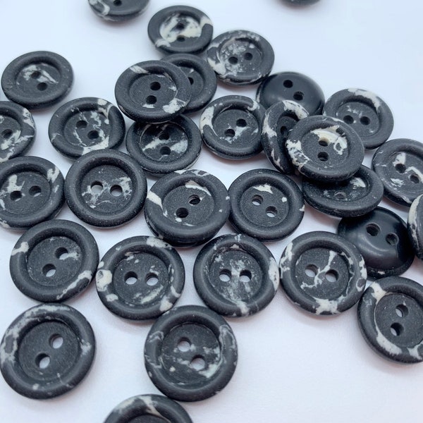 Medium marbled Black and white sewing buttons plastic sewing buttons 5/8" vintage sewing button 12 buttons 2 hole sewing button