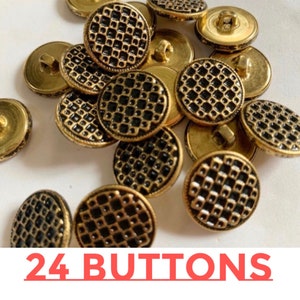 24 buttons Medium gold buttons metal sewing buttons 3/4&quot; 20mm gold shank vintage sewing button