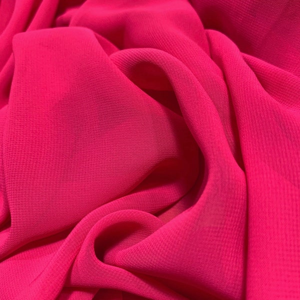 Fuchsia chiffon Fuchsia Hi Multi Chiffon Fabric by the Yard Wedding Chiffon Lightweight Chiffon dress Fabric 60" wide soft sheer fabric