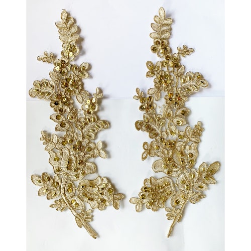 Gold Metallic Beaded Applique Beaded Applique Lace Pair for Etsy