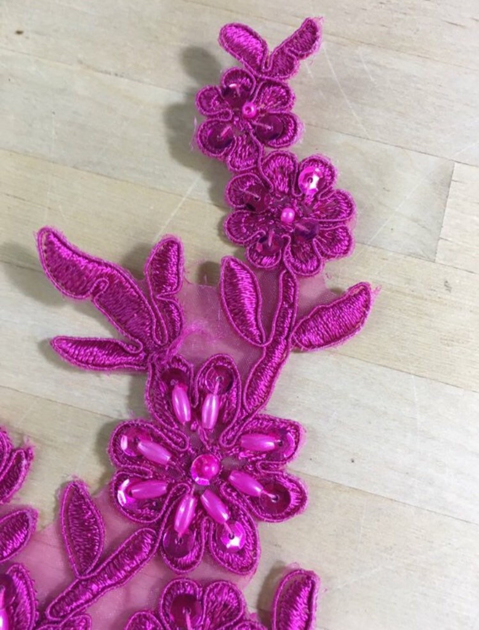 Fuchsia Beaded Applique Beaded Applique Lace Pair for Lyrical Etsy