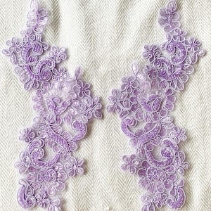 Lilac beaded Applique, beaded Applique lace pair for lyrical dance ballroom costumes bridal headbands sashes on with sequin and pearl
