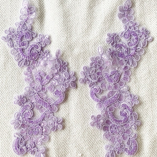 Lilac beaded Applique, beaded Applique lace pair for lyrical dance ballroom costumes bridal headbands sashes on with sequin and pearl