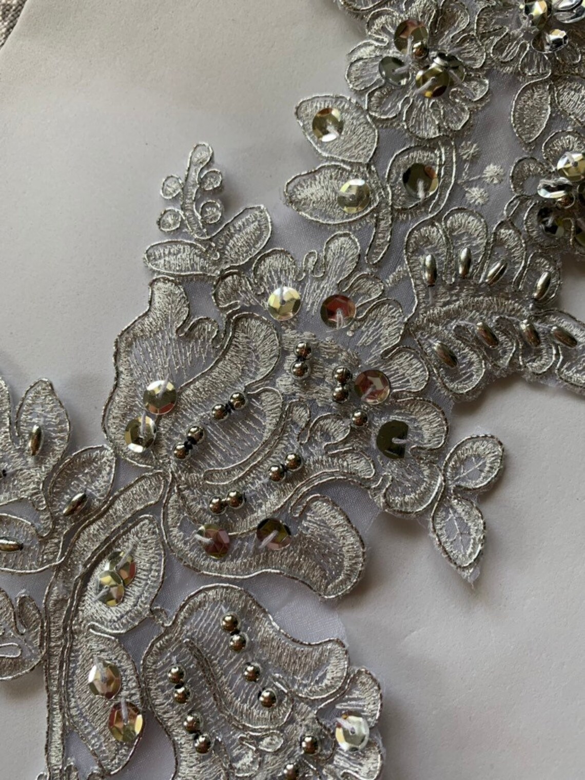 Silver beaded Applique with silver metallic cording beaded Etsy