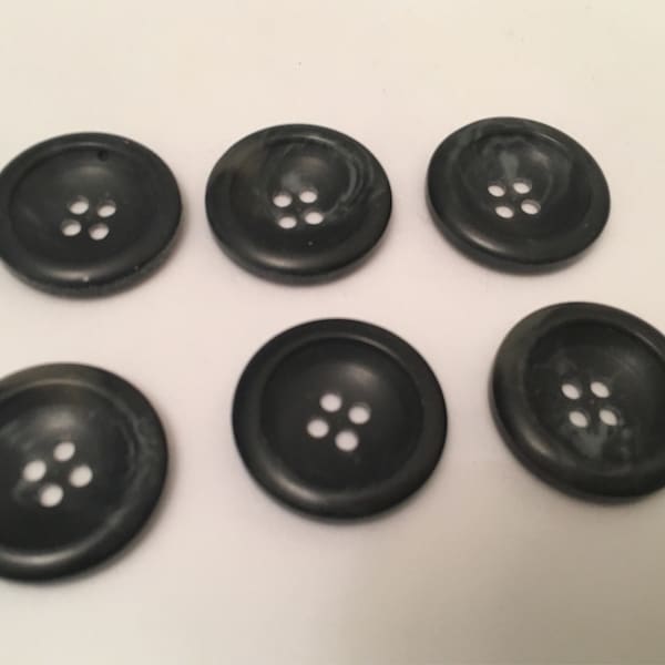 Medium marbled black and gray sewing buttons plastic sewing buttons 7/8" 23mm vintage sewing button 6 buttons 4 hole sewing button