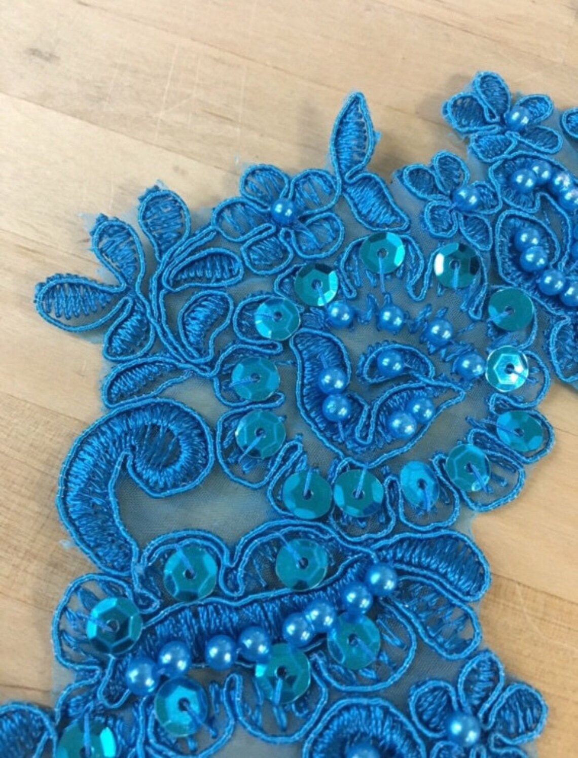 Turquoise Beaded Applique Beaded Applique Lace Pair for Etsy