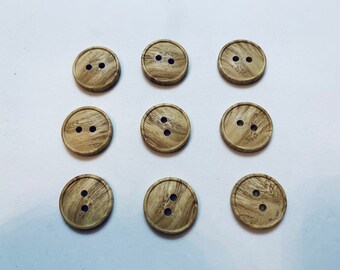 Small natural wood tan Brown faux wood buttons 18 mm 3/4 inch sewing buttons, 6 vintage, plastic buttons 2 hole buttons