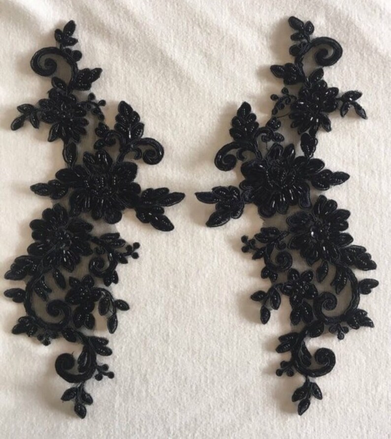 Black Beaded Applique With Black Cording Beaded Applique Lace Etsy