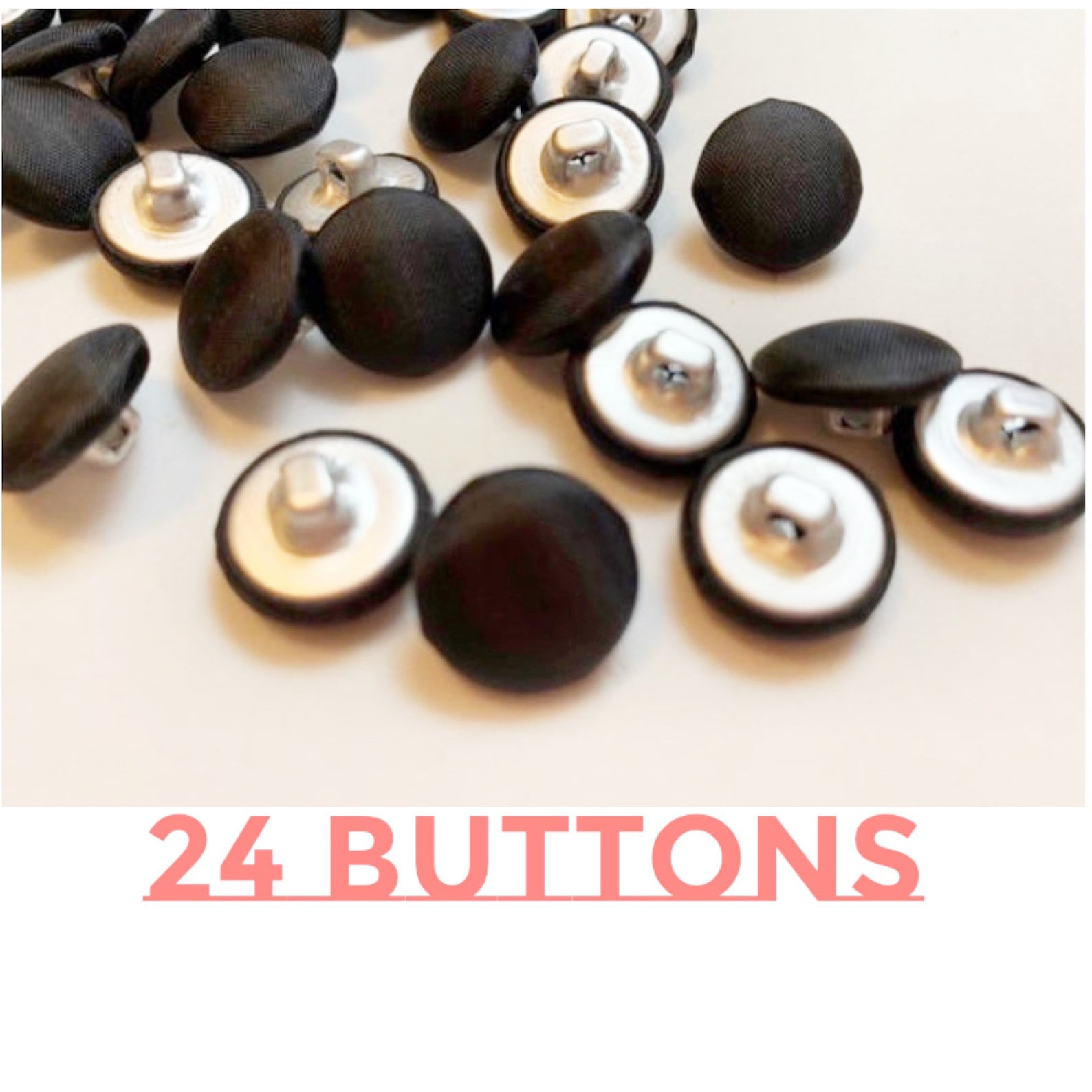 24 Black Covered Buttons Satin Covered by the Dozen Color Black Covered ...