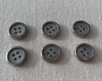 Small Silver buttons with a pearl like center sew through buttons silver edging 1/2” 6 buttons