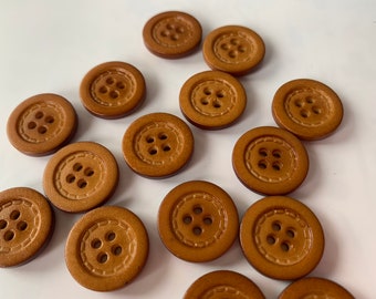 Medium size button, light brown faux wood buttons, estimate 7/8” sewing buttons, 6 vintage, plastic buttons 4 hole buttons