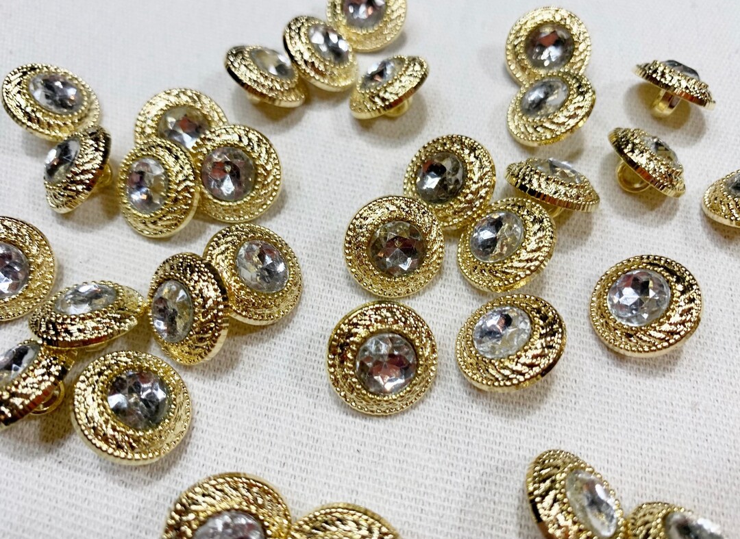 Small Gold Buttons With Rhinestone Center Plastic Sewing Etsy