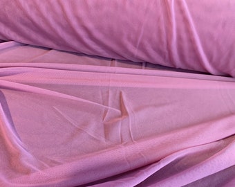Mauve Pink Power Mesh Fabric, 4-Way Stretch Nylon Spandex, Sheer Drape, By the Yard
