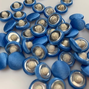 Bridal Buttons satin covered by the Dozen color cornflower blue covered buttons. Cornflower blue satin covered button blue covered buttons.