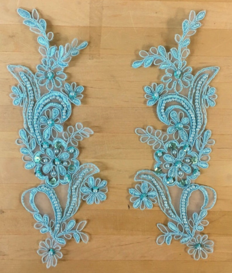 Aqua Beaded Applique Beaded Applique Lace Pair for Lyrical Etsy