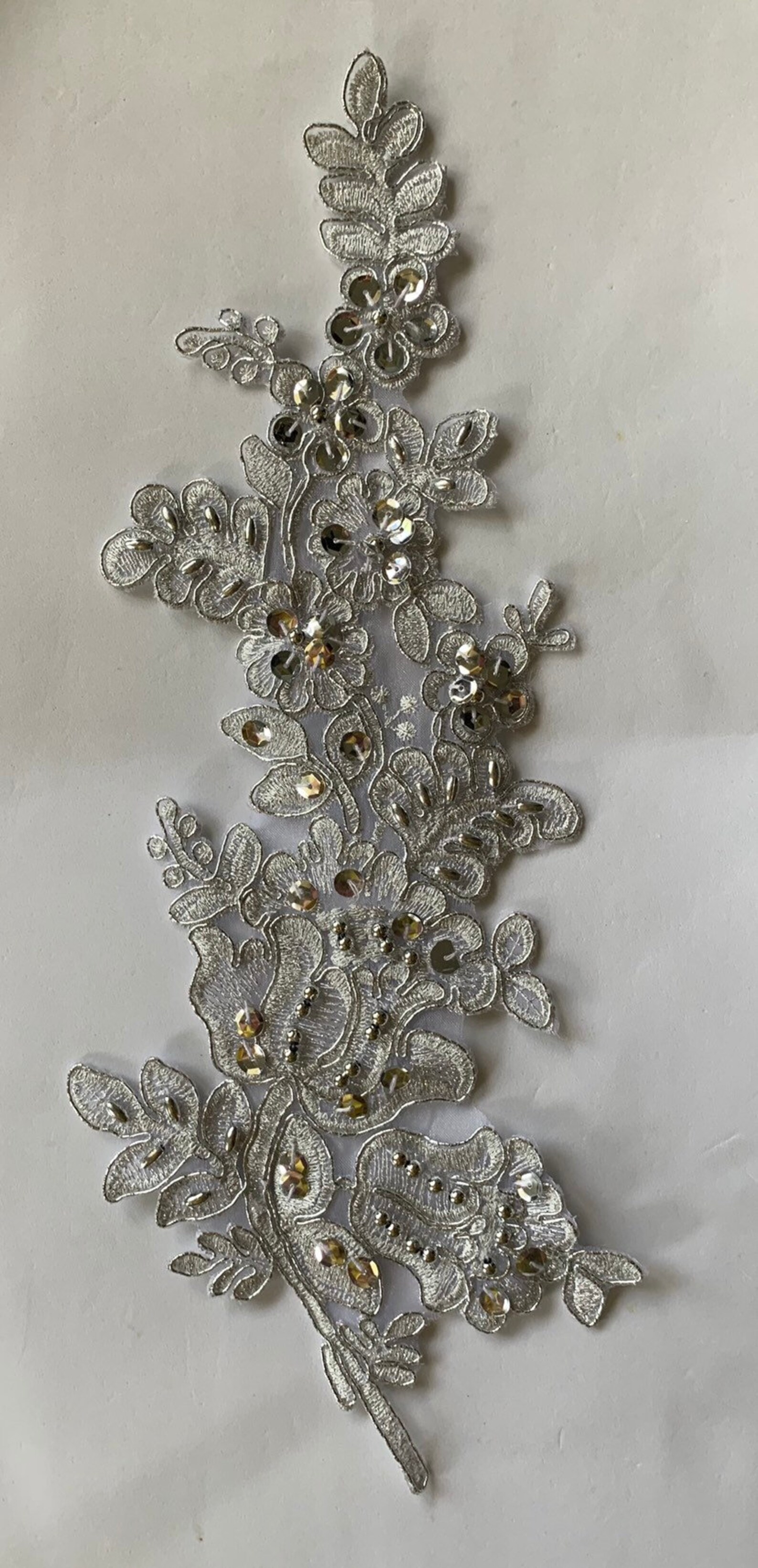 Silver beaded Applique with silver metallic cording beaded Etsy