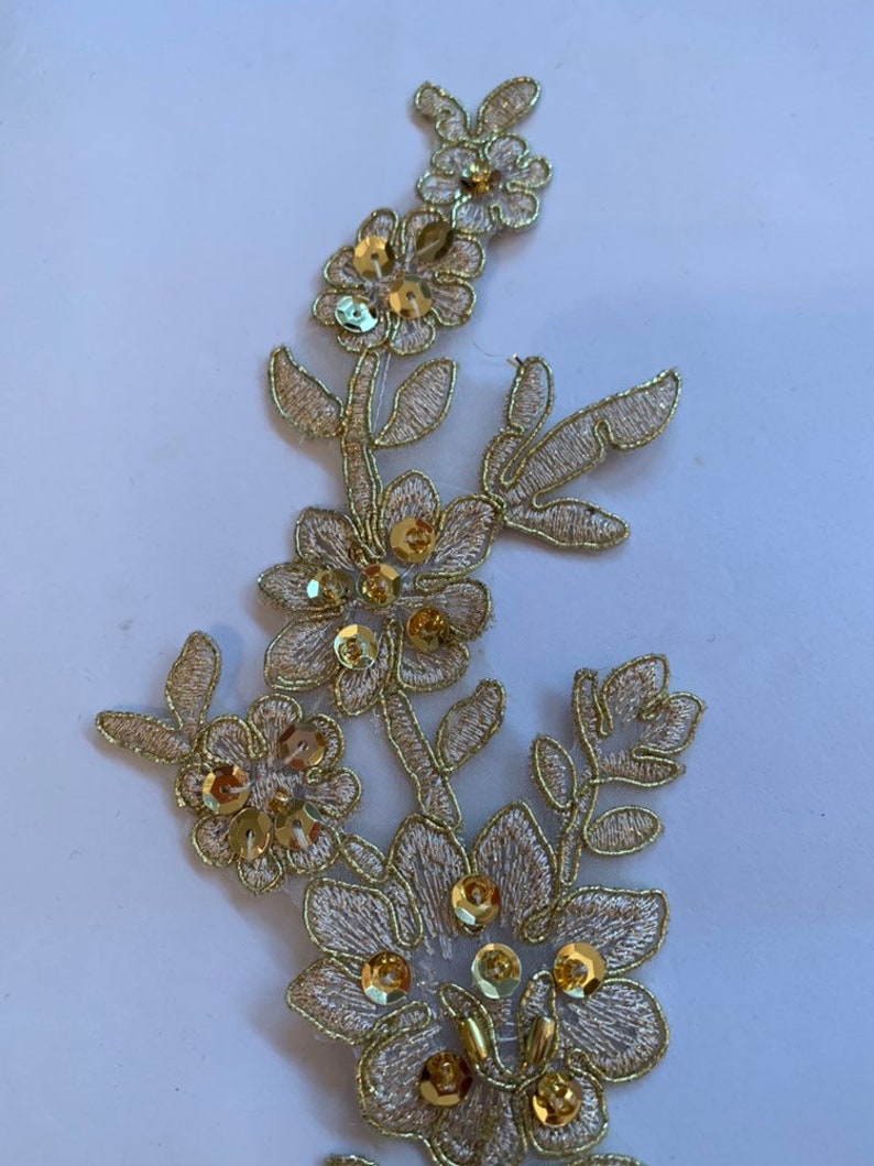 Gold metallic beaded Applique beaded Applique lace pair for Etsy