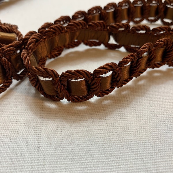 Brown braid trim with Satin Ribbon Insert in Classic Brown Braid Trim, Gimp Braid, Braided Gimp Trim