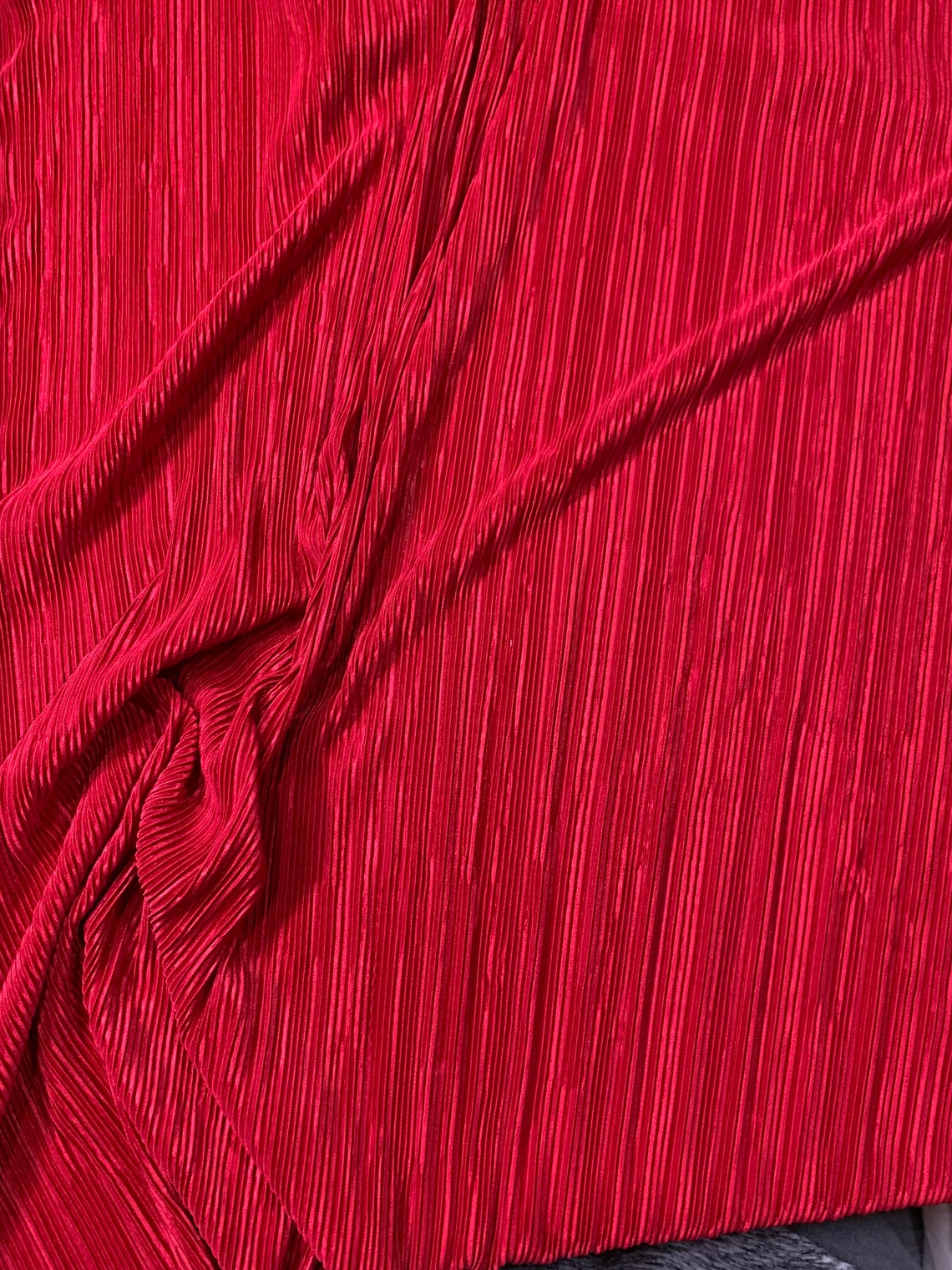 Plisse pleated satin fabric red fabric in plisse finished | Etsy