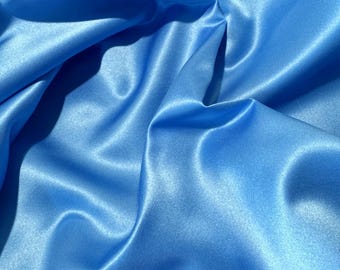Cornflower Blue Lamour Satin Fabric, Bridal Gown Fabric By The Yard
