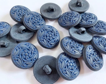 Navy blue plastic sewing buttons paisley swirl design 7/8” 22mm plastic shank back vintage sewing button