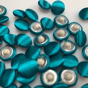 Bridal Buttons satin covered by the Dozen color teal covered buttons. teal satin covered button teal covered buttons.