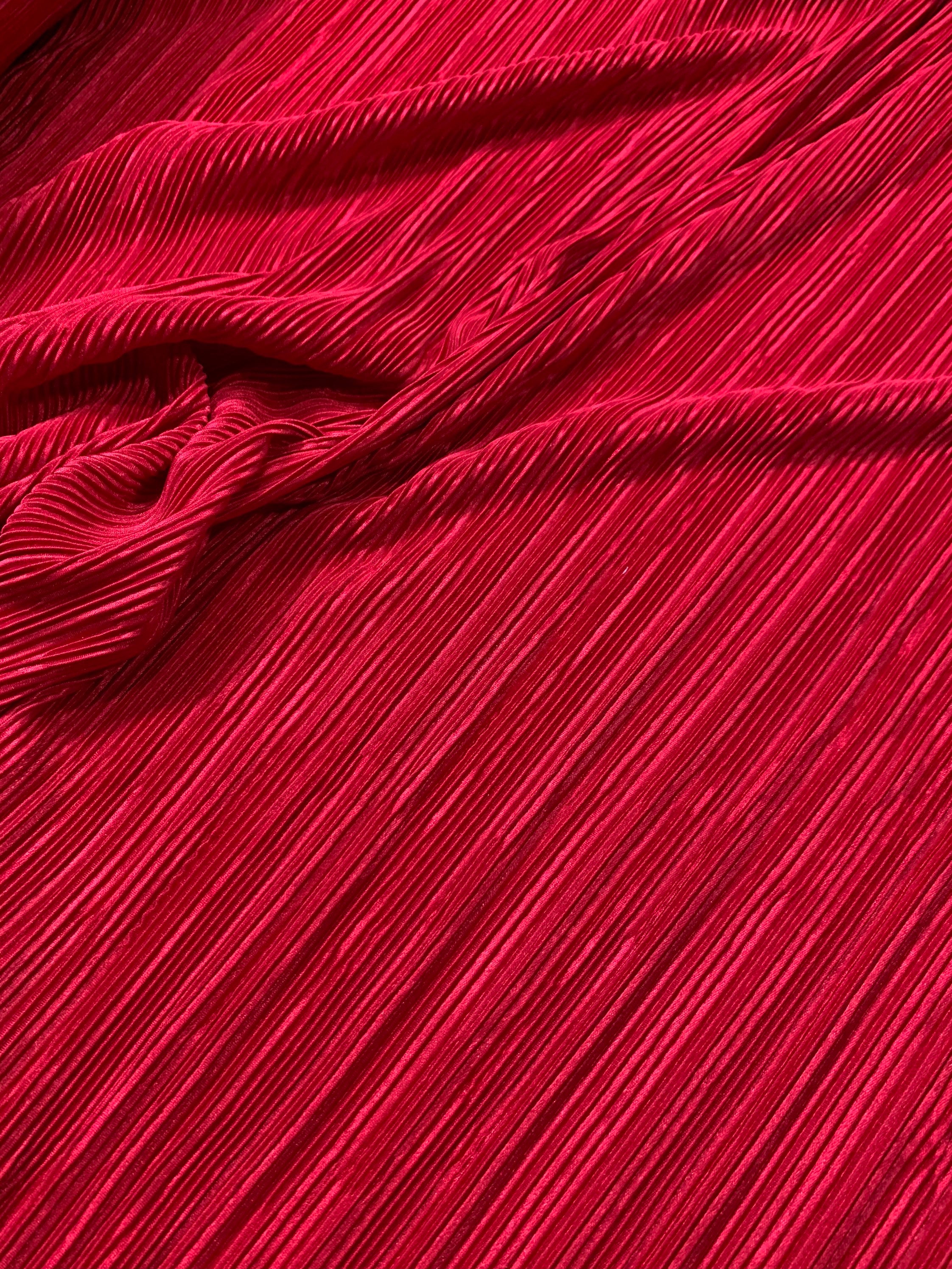 Plisse pleated satin fabric red fabric in plisse finished | Etsy
