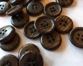 Small Brown faux wood buttons 18 mm 3/4 inch sewing buttons, 6 vintage, plastic buttons 4 hole buttons