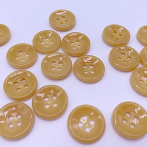 Small button mustard yellow shiny finish plastic sewing buttons 5/8” button 6 buttons 4 hole button with carved out design