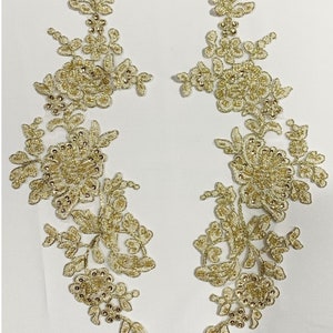 Apliques de cuentas metálicas doradas, par de encajes de apliques de cuentas para bailes líricos disfraces de salón de baile nupciales fajas con lentejuelas y guisantes