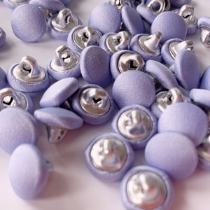 Bridal Buttons satin covered by the Dozen color lilac Purple covered buttons. Lilac Purple satin covered button with metal backing