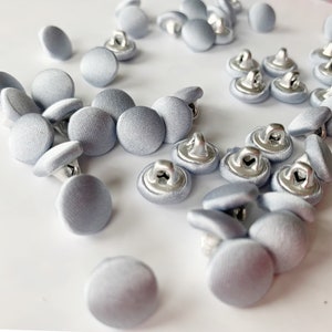 Bridal Buttons satin covered by the Dozen color silver satin metal backing covered buttons. gray satin covered button gray covered button
