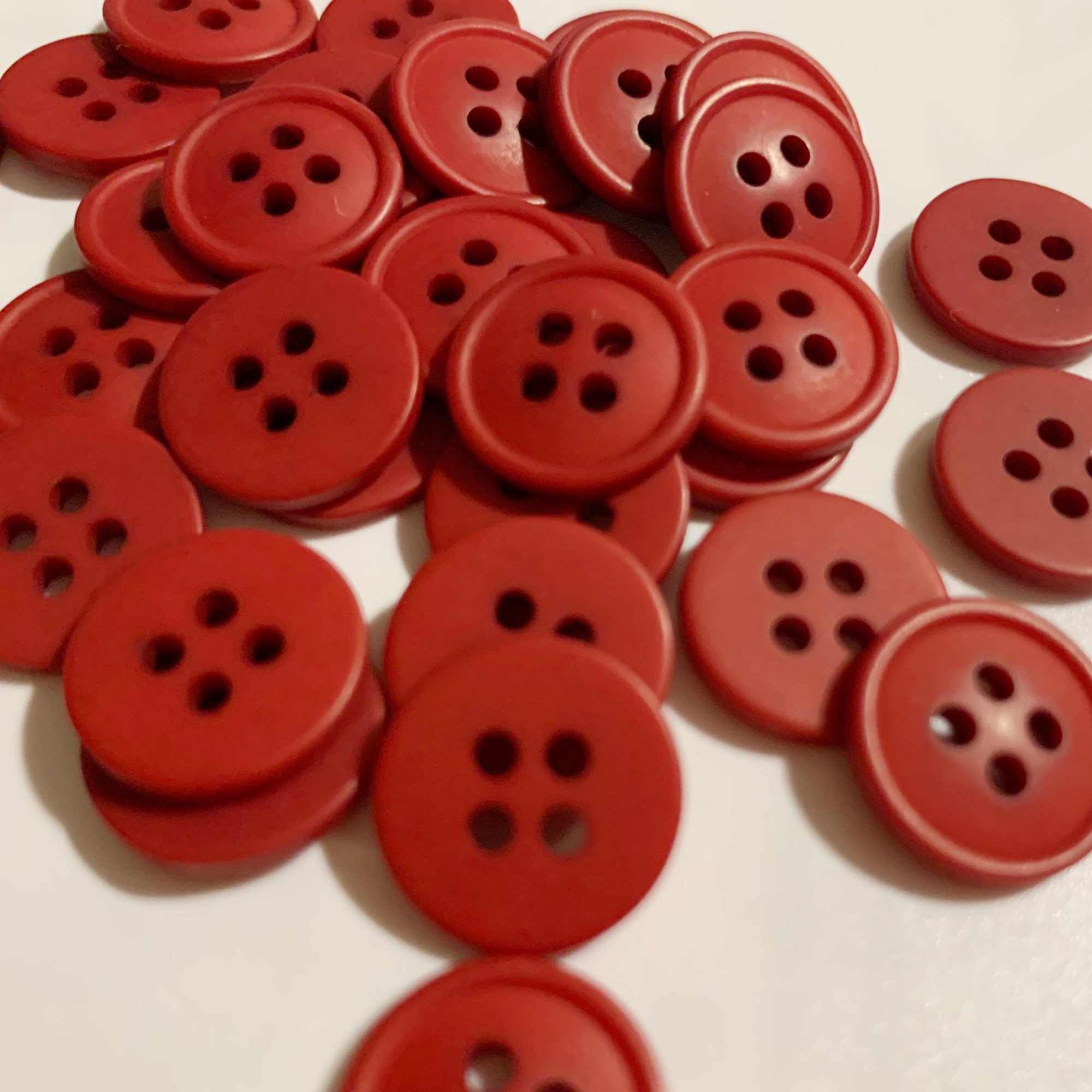 Candy Apple Red Buttons, 4 Hole Sewing/Crafts Buttons 10mm - 24 Pieces (095)
