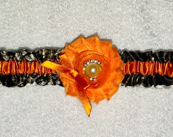 SATIN MOSSY OAK and Orange wedding garter or prom garters