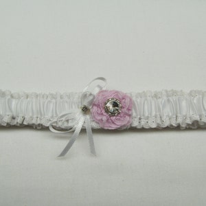 Wedding or prom garter, WHITE LACE with ORCHID bridal garter